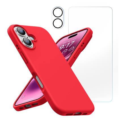 Front. Entronix - Entronix iPhone 16 Plus Bundle - Liquid Silicone Case with Screen and Camera Protectors - Red.