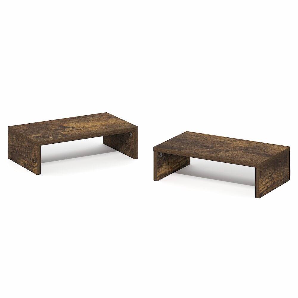 Left. Furinno - CLASSIC Monitor Stand Riser Set of 2, Dual Monitor Riser, Stackable Separable Laptop Stand for Desk, for Office Supplier - Amber Pine.