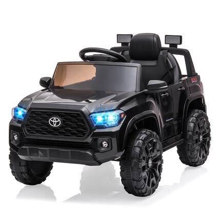 Front. Qeetex - Toyota Tacoma 12V Licensed Ride-On Car with Remote Control 2 Speeds & Headlights for Kids Black - Black.