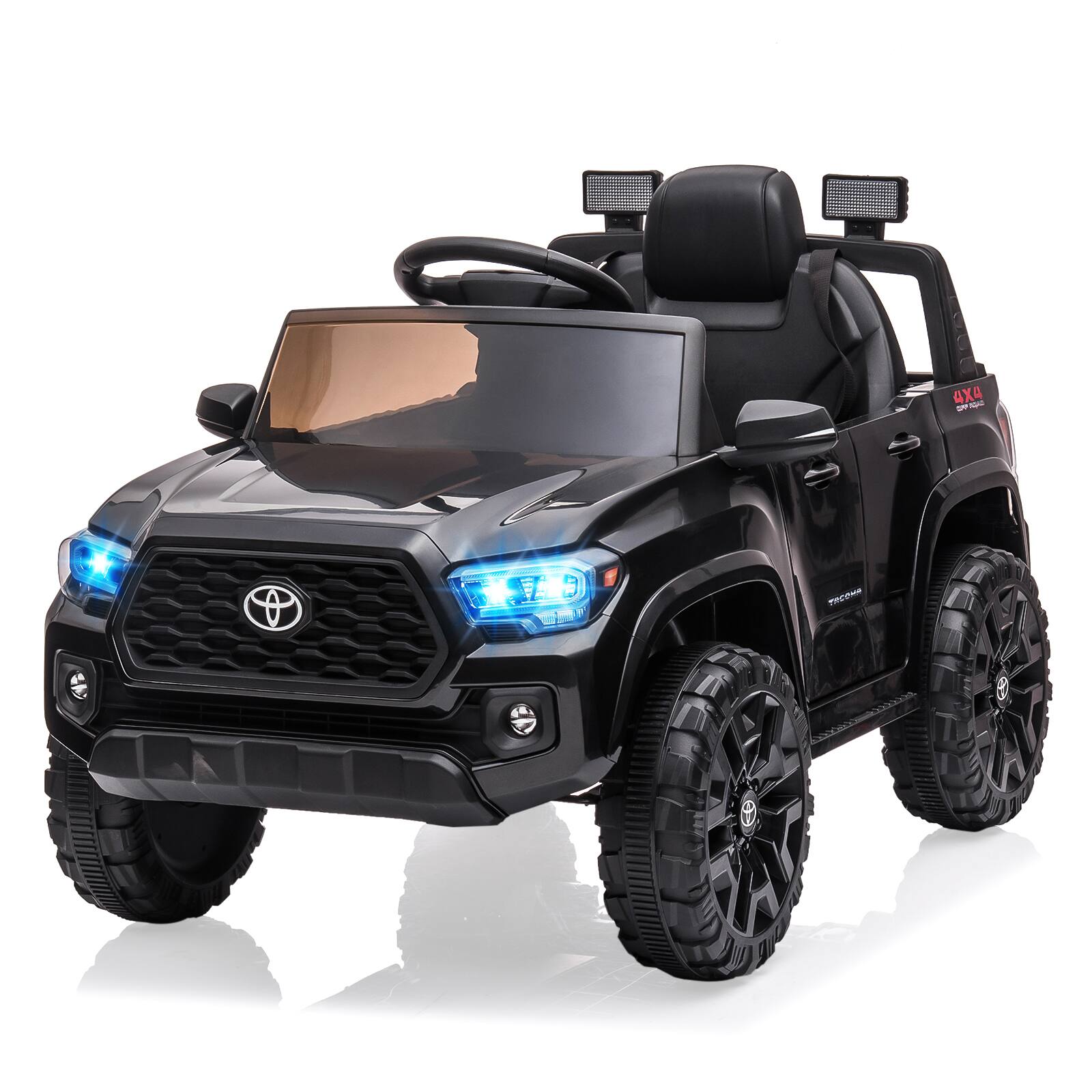 Front. Qeetex - Toyota Tacoma 12V Licensed Ride-On Car with Remote Control 2 Speeds & Headlights for Kids Black - Black.