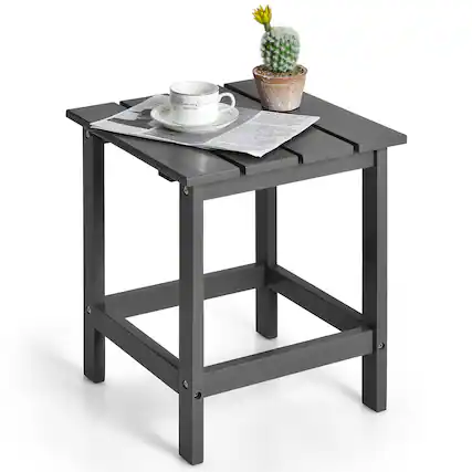 Front. Costway - Costway Patio 15" End Side Coffee Table Square Wooden Slat Garden Deck - Gray.