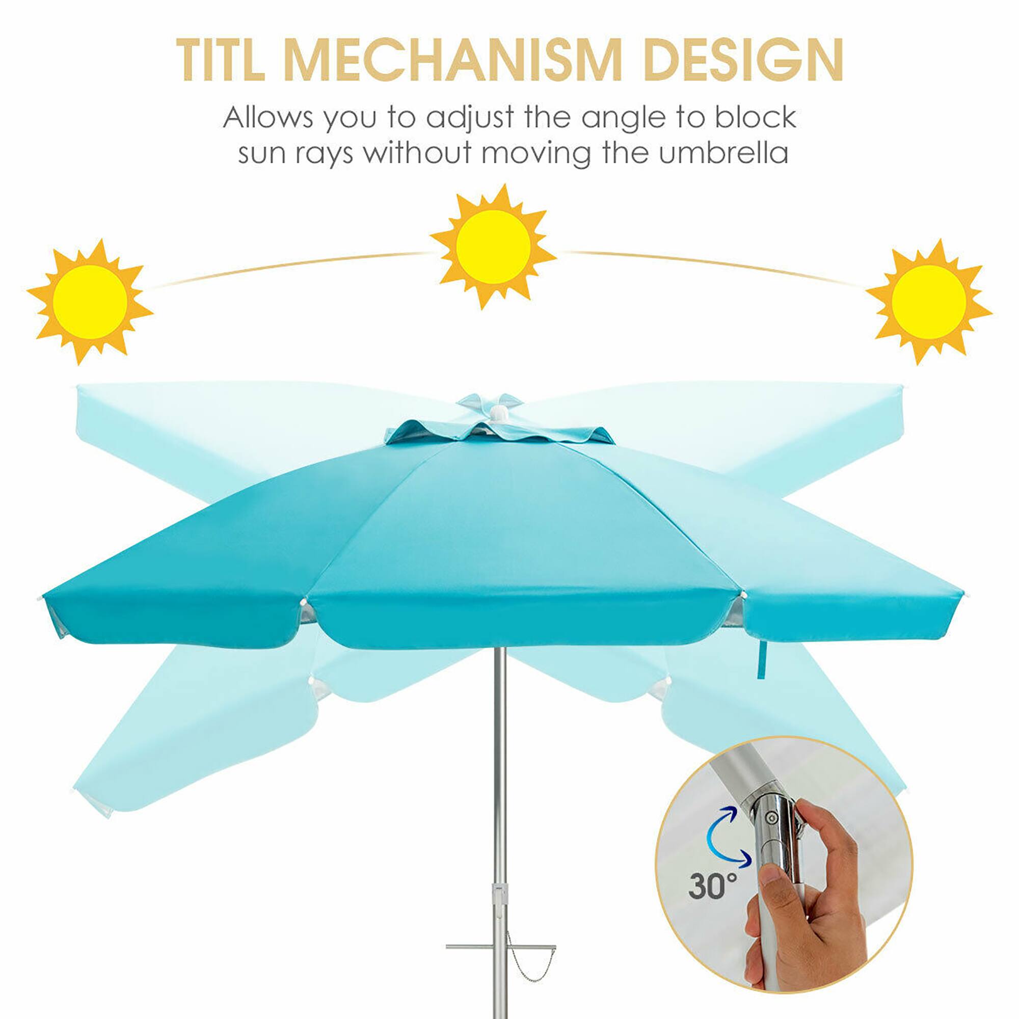 TITL MECHANISM DESIGN  
Allows you to adjust the angle to block sun rays without moving the umbrella