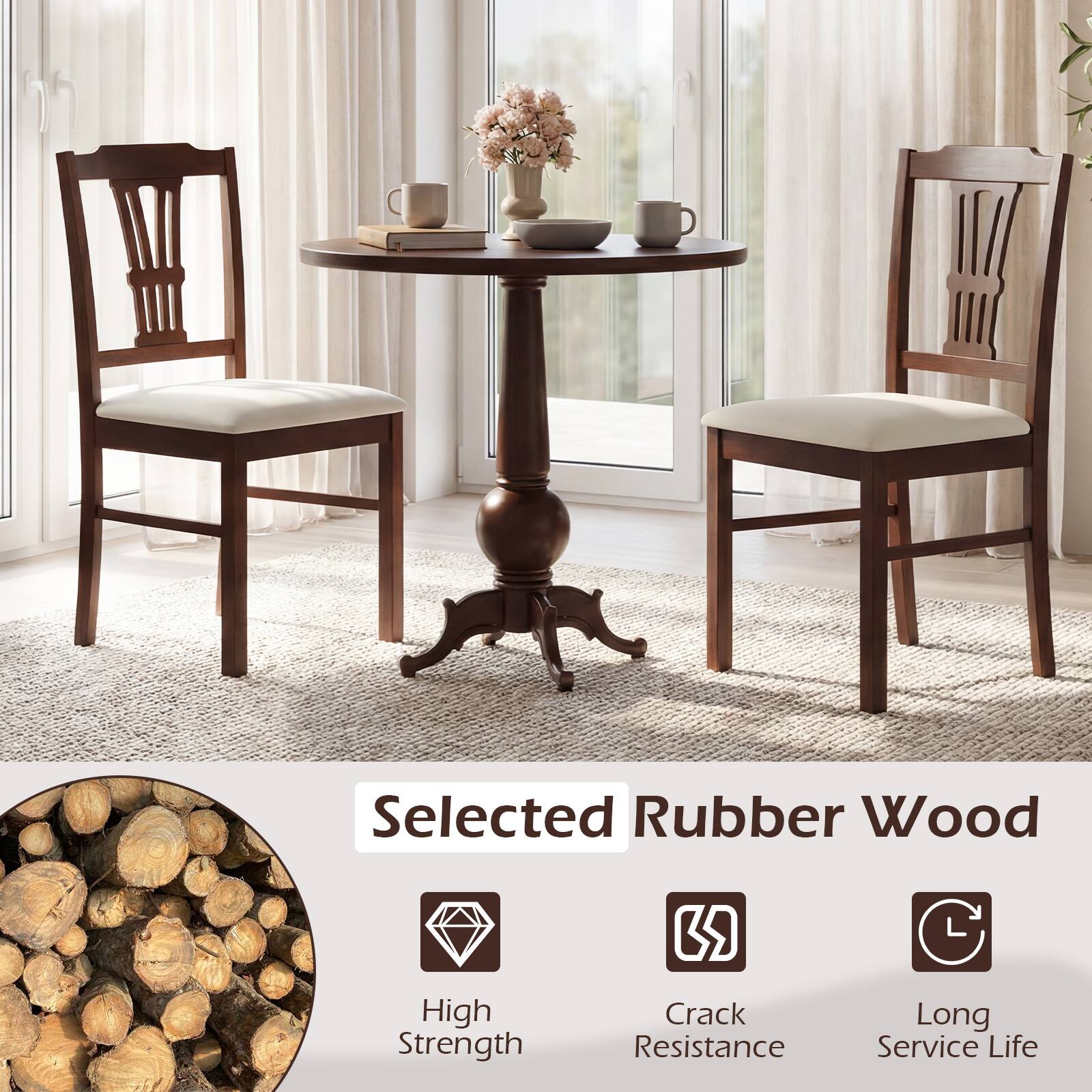 Selected Rubber Wood  
High Strength  
Crack Resistance  
Long Service Life