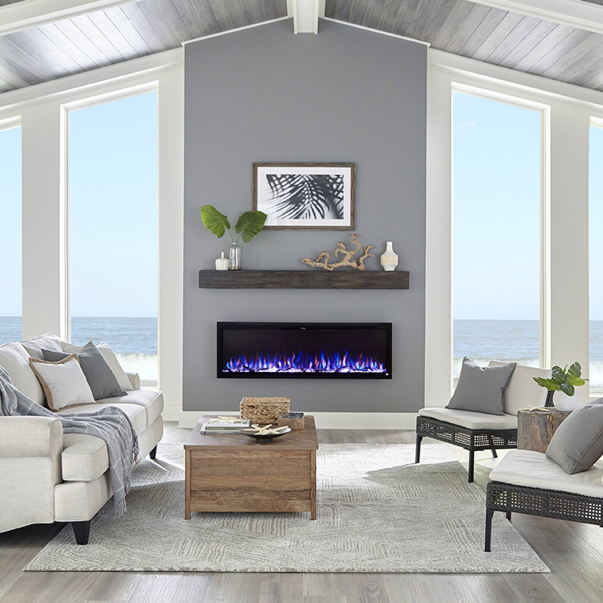Alt View 8. Touchstone Home Products - 60 in. Wall Mounted Recessed Sideline Elite Smart Electric Fireplace 1500W - Black.
