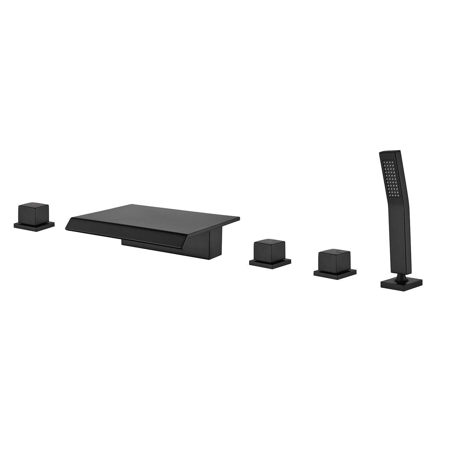 Alt View 1. Boyel Living - Black Waterfall Bath Tub Faucet with Handheld Shower SUS304 Material Hot Cold Control 5 Hole Installation High Flow Rate - Matte Black.