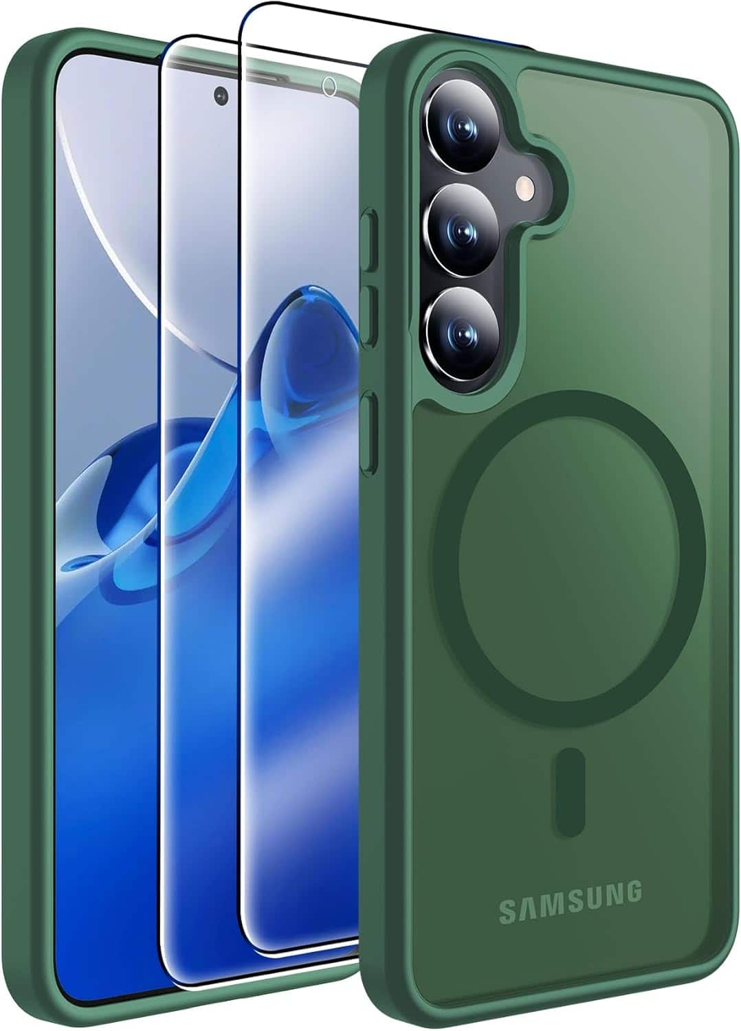 Entronix - Galaxy S25 Plus Bundle - Magnetic Translucent Matte Case & 2 Clear Screen Protectors - Green