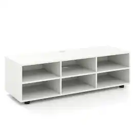 Pefilos - TV Stand for TV up to 55 Inch with 6 Storage Compartments- Mid Century Modern TV Stand for Living Room Bedroom - White