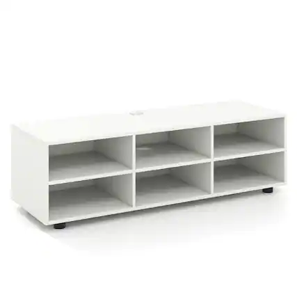 Front. Pefilos - TV Stand for TV up to 55 Inch with 6 Storage Compartments-White, Mid Century Modern TV Stand for Living Room Bedroom - White.