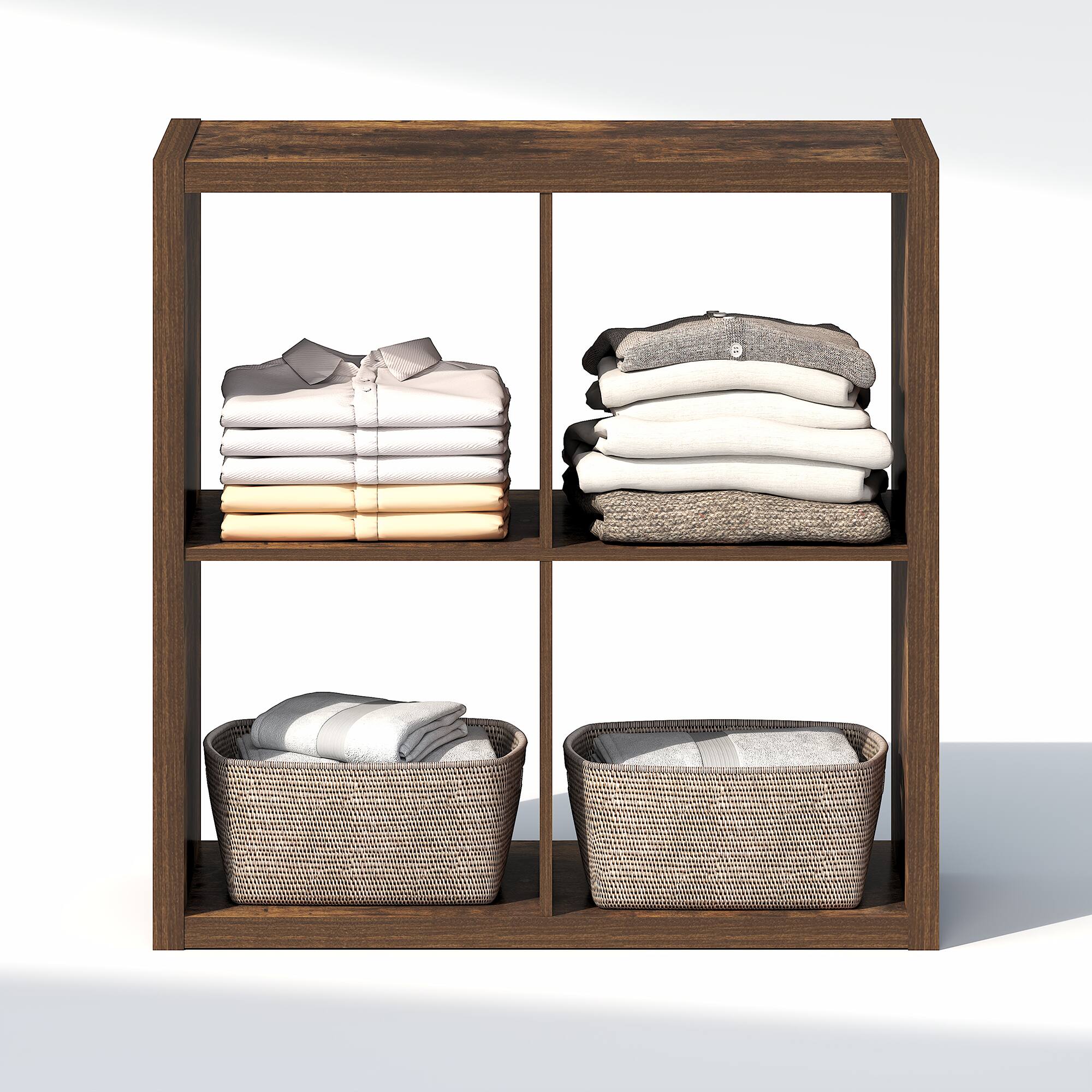 Alt View 3. Furinno - CUBIC Closet Organizers, 4-Cube Closet Organizer, Open Shelf, Extra Thick Frame, for Wardrobe, Bedroom, Living Room - Amber Pine.