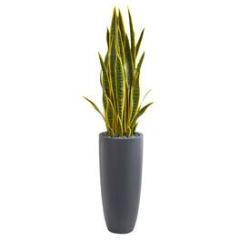 BreeBe - 4.5' Sansevieria Artificial Plant in Gray Planter - Green