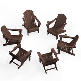 SERWALL - Folding Adirondack Chair Set of 6, All Weather HIPS Lawn Chairs with Cup Holder for Backyard, Garden - Coffee