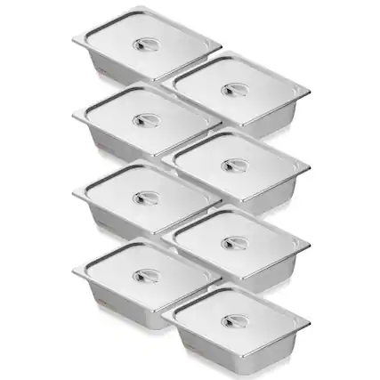 Front. VEVOR - 8 Pack Hotel Pans, 1/2 Size Anti-Jam Steam Pan with Lid, 0.8mm Thick Stainless Steel Steam Table Pan - Stainless steel color.