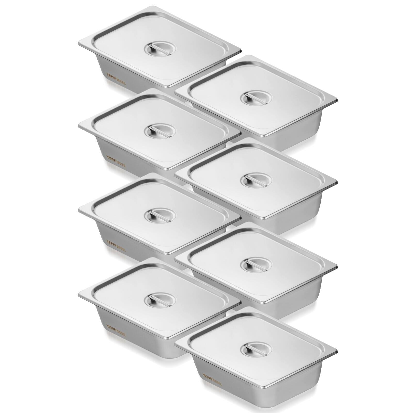 Front. VEVOR - 8 Pack Hotel Pans, 1/2 Size Anti-Jam Steam Pan with Lid, 0.8mm Thick Stainless Steel Steam Table Pan - Stainless steel color.
