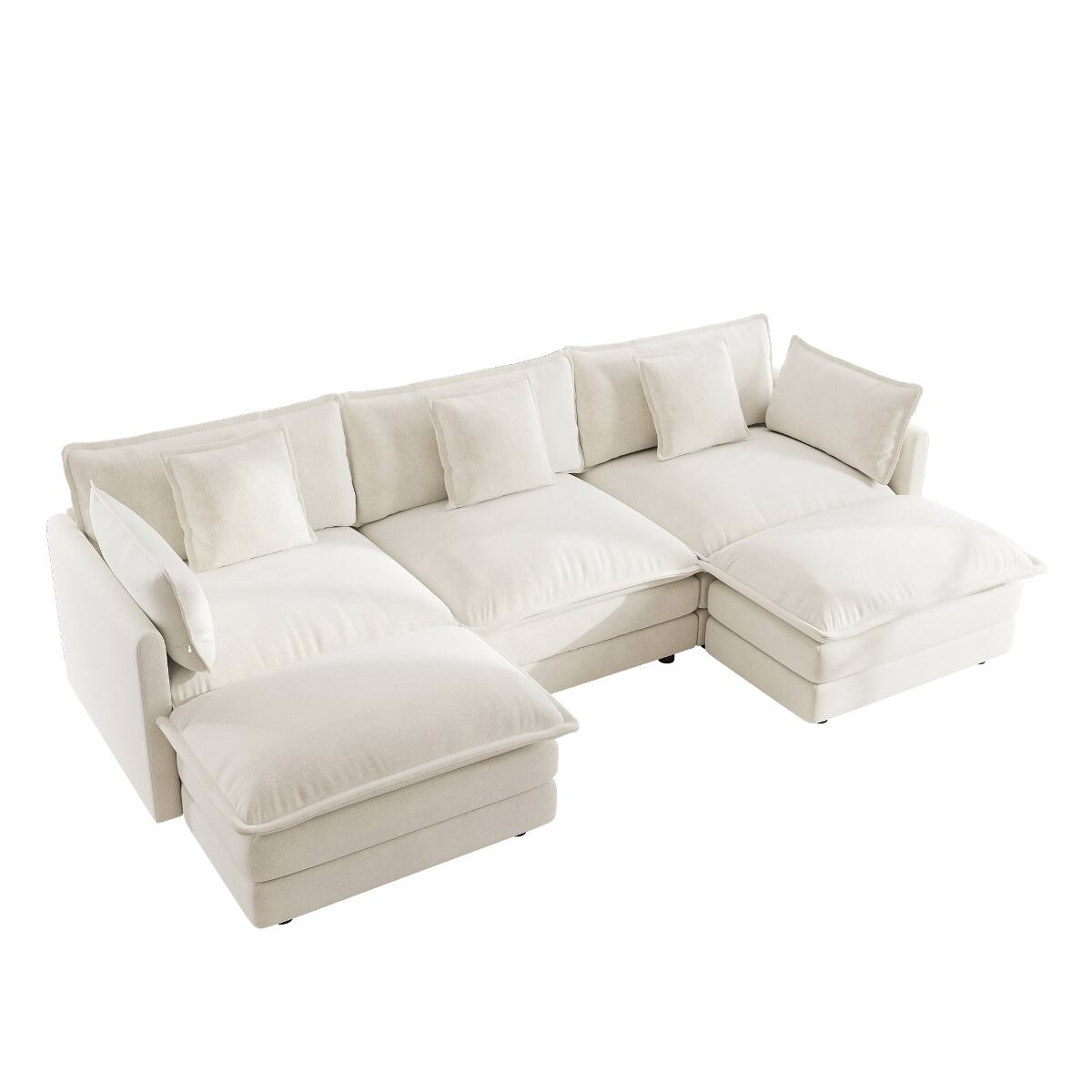 Alt View 1. Ropilly - Ropilly U Shaped Sectional Sofa, White Chenille Convertible Corner Couch with Reversible Footrest and 2 Ottomans - White.