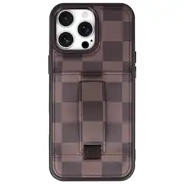 Walli Cases - iPhone 15 Pro Max Phone Case with Wallet and Finger Strap - Cocoa Check