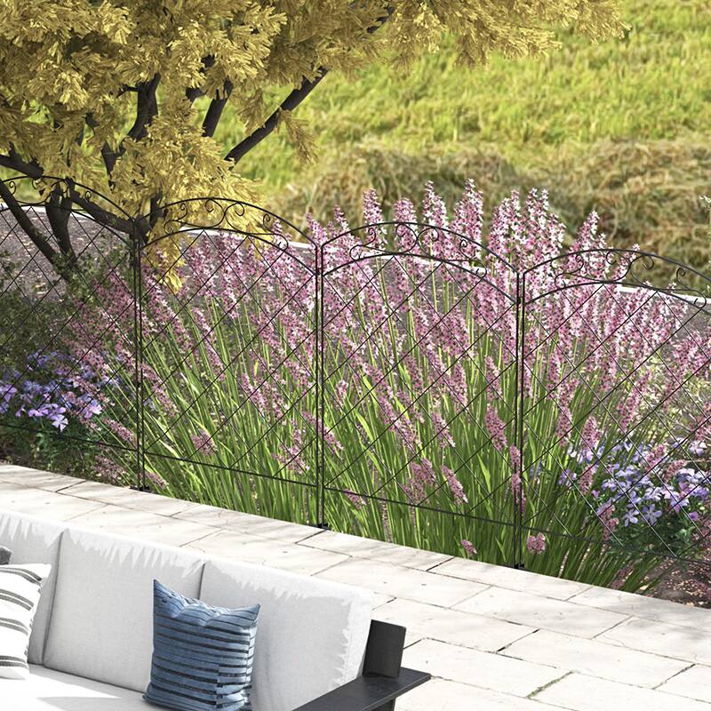 Alt View 1. Outsunny - Garden Fence, 4 Pack Steel Fence Panels, 11.5' L x 43" H, Rust-Resistant Animal Barrier Decorative Border Flower Edging - Black.