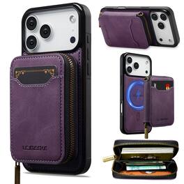 Dteck - 2-in-1 Magnetic Detachable Zipper Wallet Case for Apple iPhone 17 Pro Max, RFID Blocking PU Leather Phone Cover - Purple
