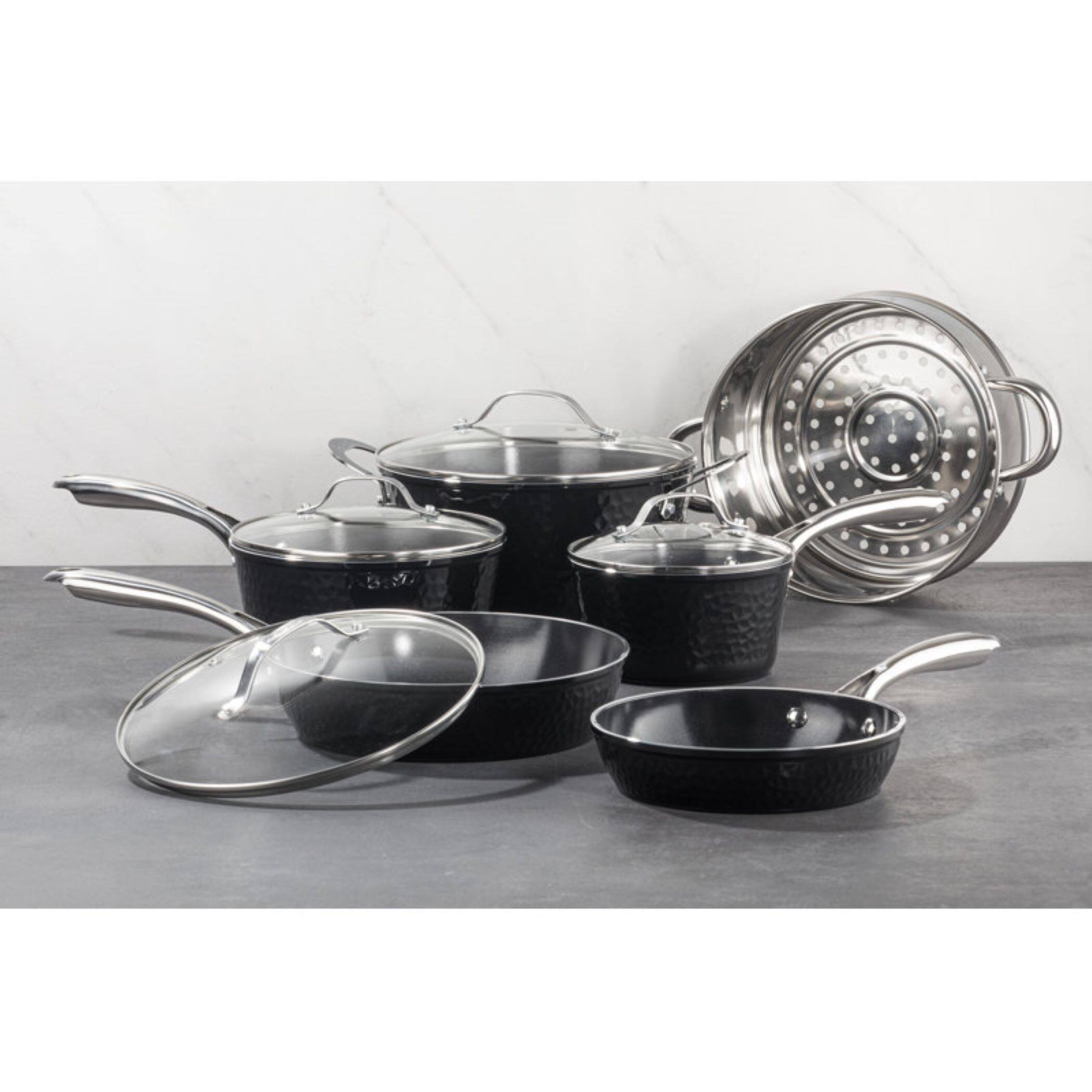 Alt View 7. Gotham Steel - Gotham Steel 10 Piece Hammered Black Nonstick Ceramic Cookware Set - Black.