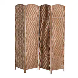 Homcom - Room Divider, 4 Panel Folding Privacy Screen, 6FT Tall Portable Wicker Weave Partition Wall Divider for Bedroom - Natural Wood