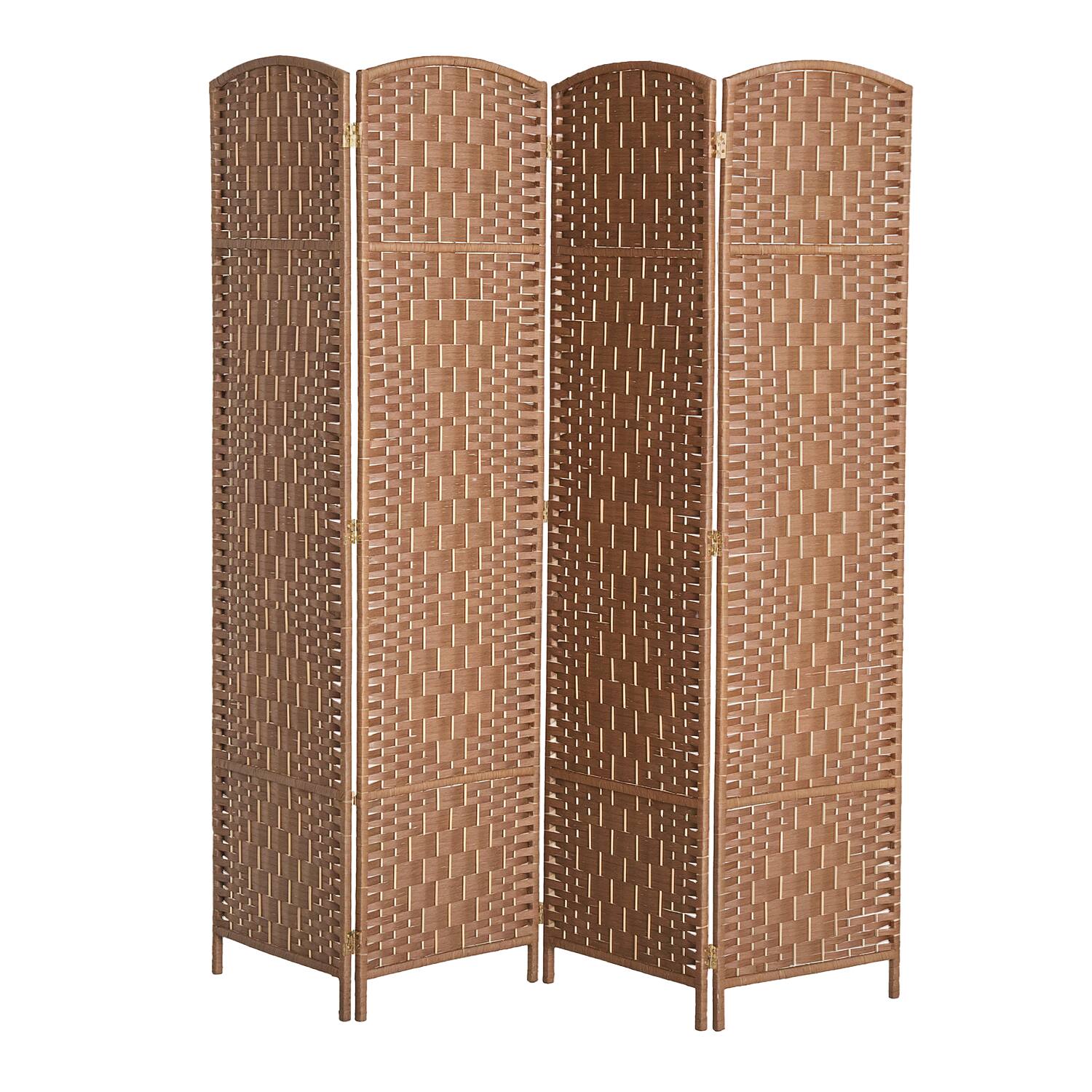 Front. Homcom - Room Divider, 4 Panel Folding Privacy Screen, 6FT Tall Portable Wicker Weave Partition Wall Divider for Bedroom - Natural Wood.