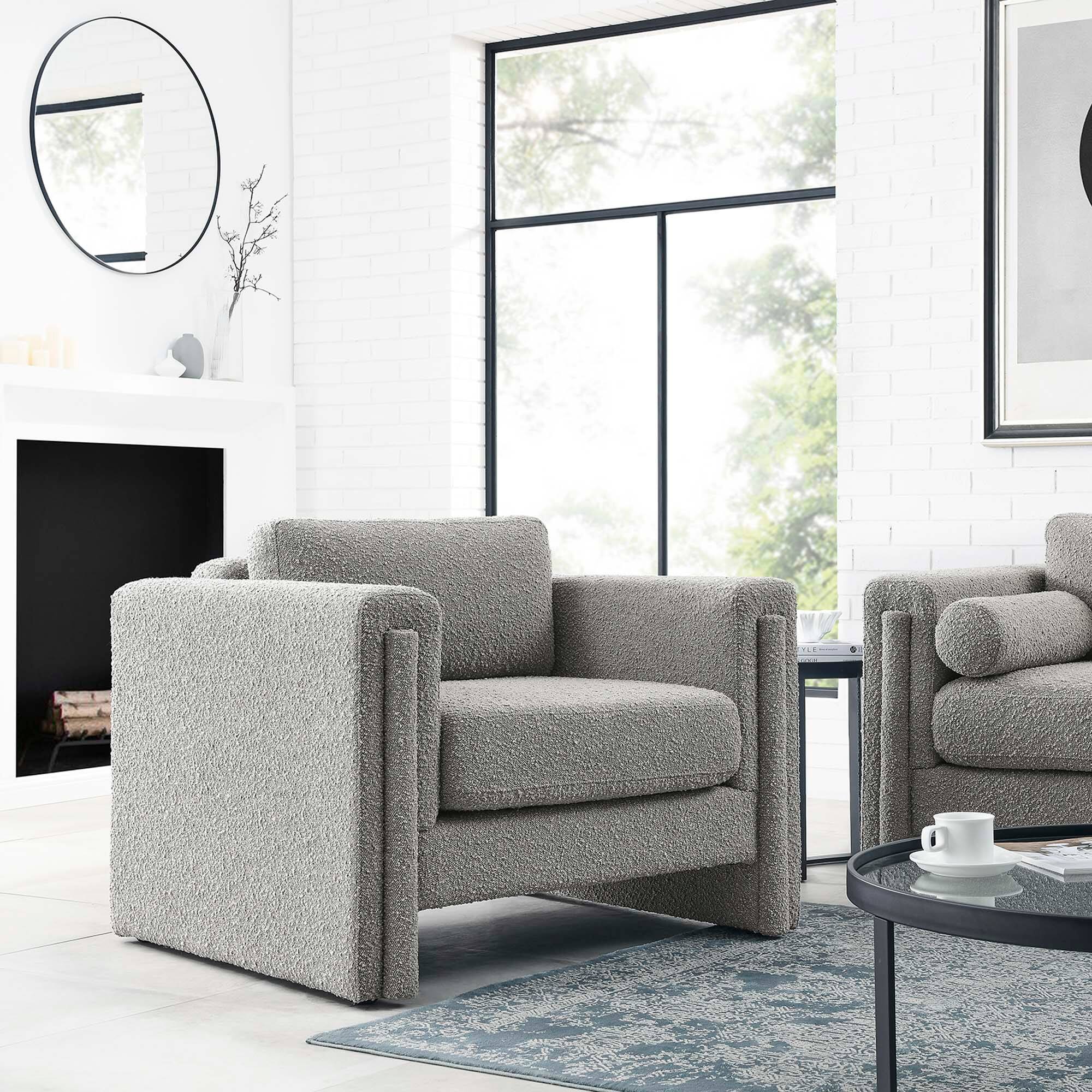 Front. Modway - Visible Boucle Fabric Armchair by Modway - Light Gray.