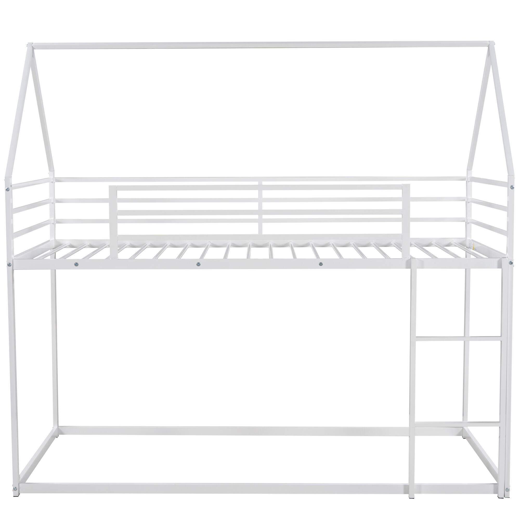 Alt View 5. GOODSILO - Space-Saving Twin Over Twin Metal Bunk Bed with Built-In Ladder and Playhouse Design - White.