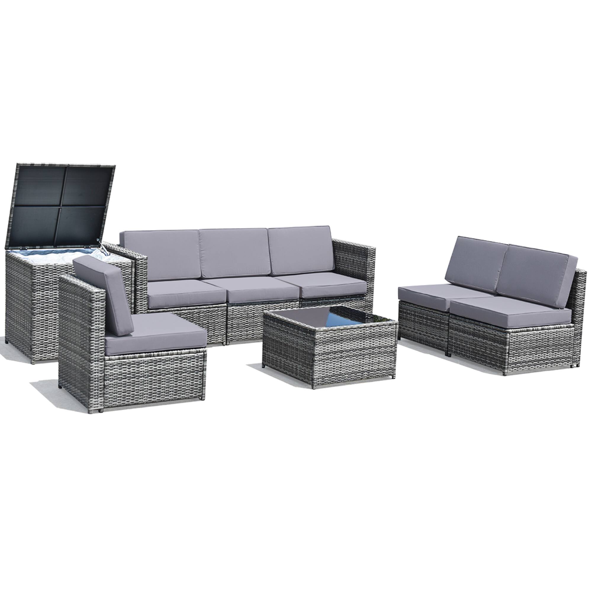Alt View 1. Gymax - Gymax Set of 8 Gray Rattan Wicker Sofa & Table Outdoor Cushioned Sectional Patio Furniture - Gray.