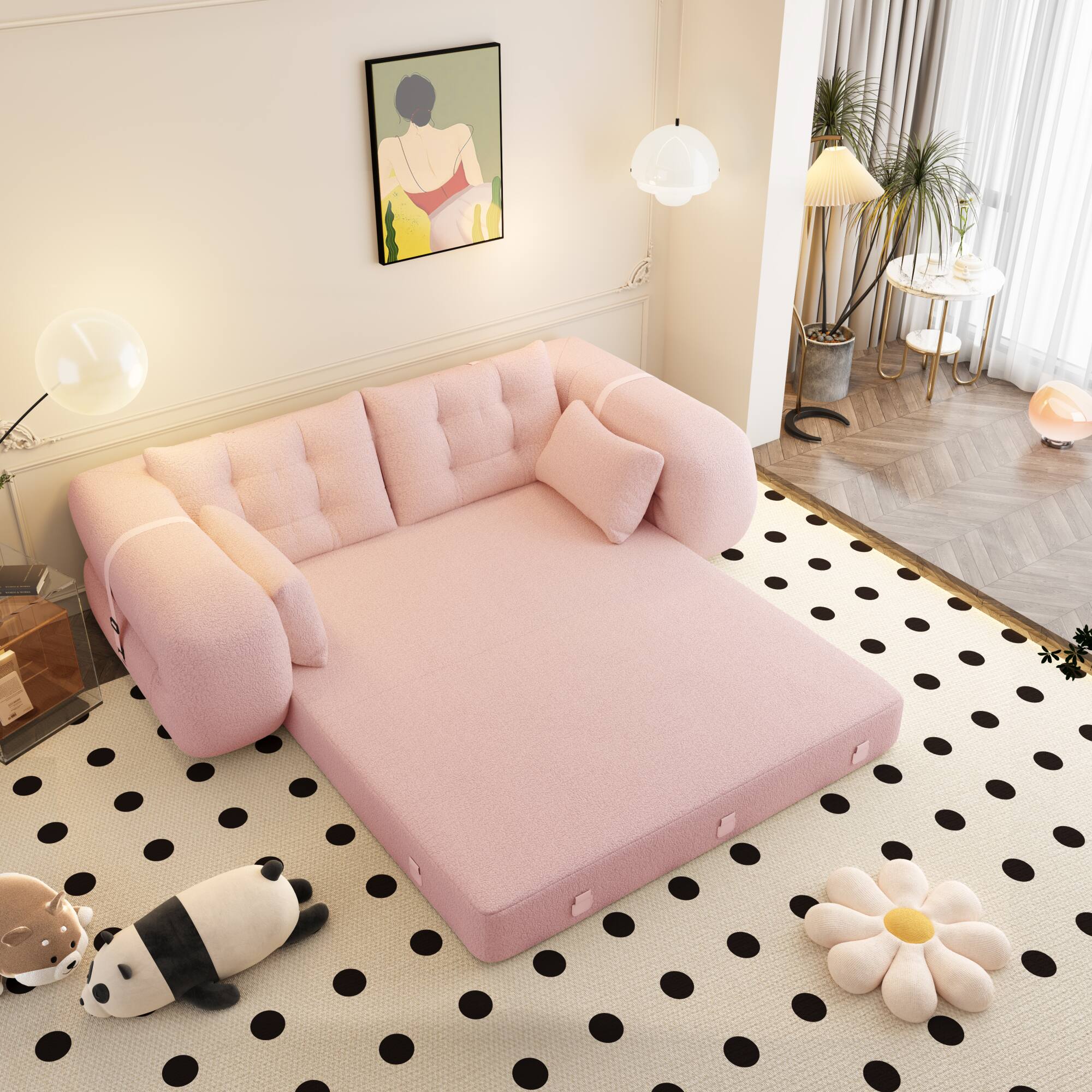 Alt View 1. GOODSILO - Multi-Functional Floor Sofa Bed | Versatile Seating & Sleeper with Removable Pillows for Modern Spaces - Pink.