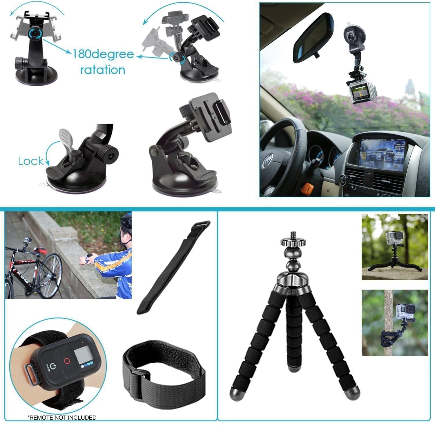 180 degree rotation  
Lock  

REMOTE NOT INCLUDED