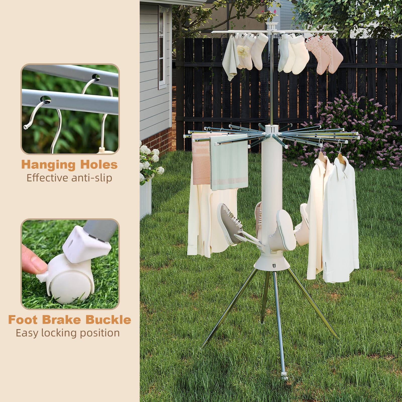 Hanging Holes  
Effective anti-slip  

Foot Brake Buckle  
Easy locking position