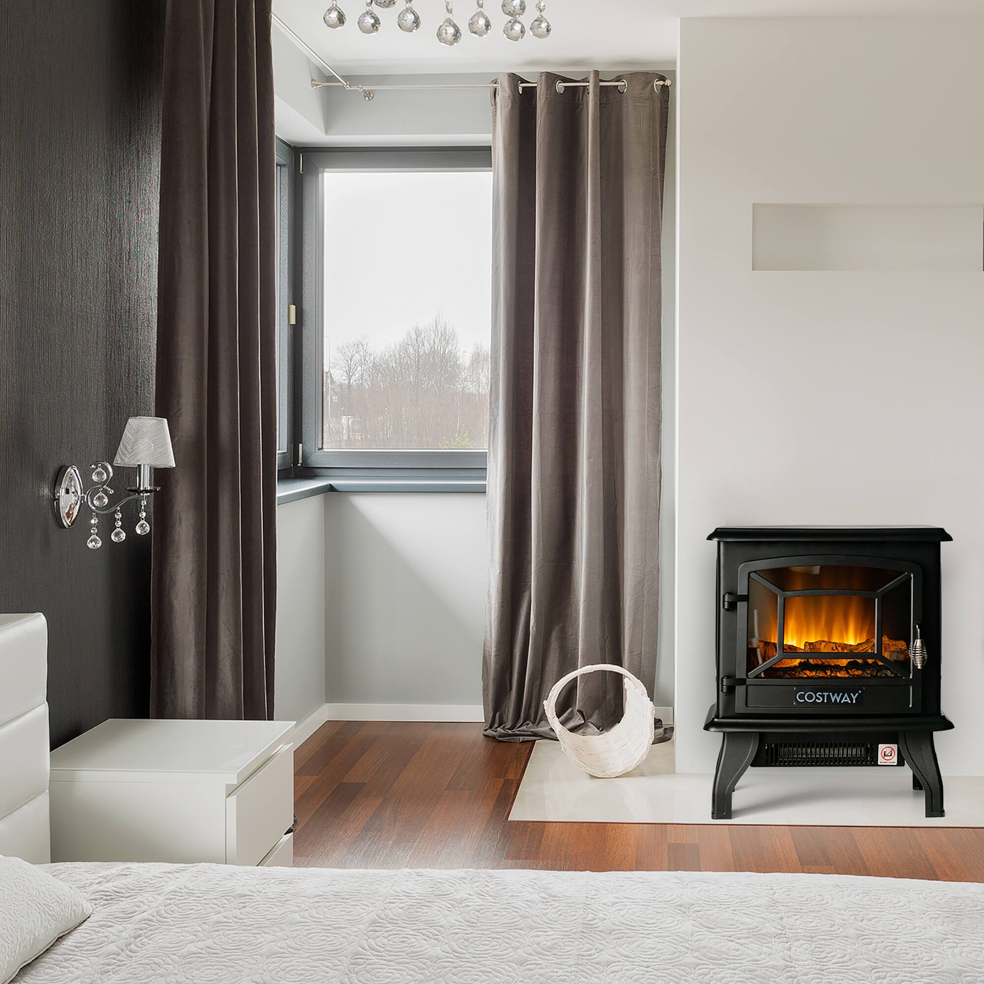 Alt View 2. Costway - Costway 20"  Freestanding Electric  Fireplace Heater Stove W/ Thermostat & Flame Effect - Black.