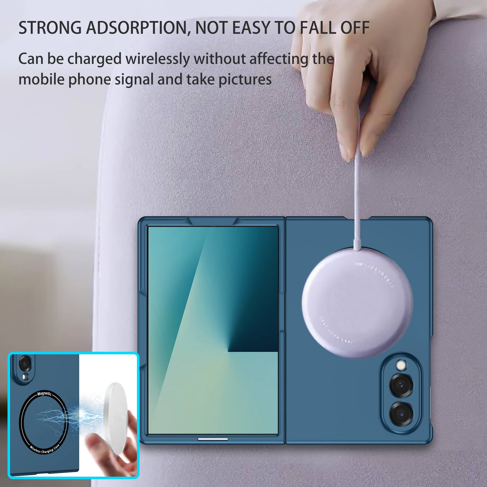 STRONG ADSORPTION, NOT EASY TO FALL OFF  
Can be charged wirelessly without affecting the mobile phone signal and take pictures
