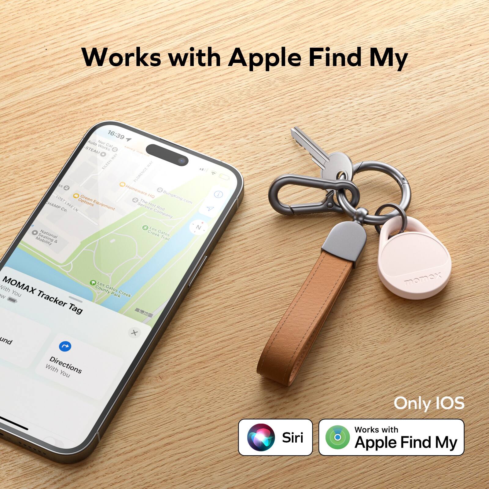 Works with Apple Find My, Only iOS, Siri, Works with Apple Find My, MOMAX Tracker Tag, With You, Directions, With You, x, 16:39, Auta Nar Woks -M STEAM OmT, m EN, 1 FLOMENCE an Homeware, HAMP LOTET LAEE Dvilions Dreen the TN1 Bungking.com com ca IN Equiement Service od Company as N National Drees seatns Mability, Trad a, LOR County Datos Park Creek - ma momex und ~ With