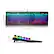 The image shows a keyboard and a keyboard stand. The keyboard is colorful and has a rainbow design. The stand is black and has a rainbow light on it. The keyboard is 17.2 inches (44.4 cm) in length, and the stand is 1.5 inches (4 cm) in length.