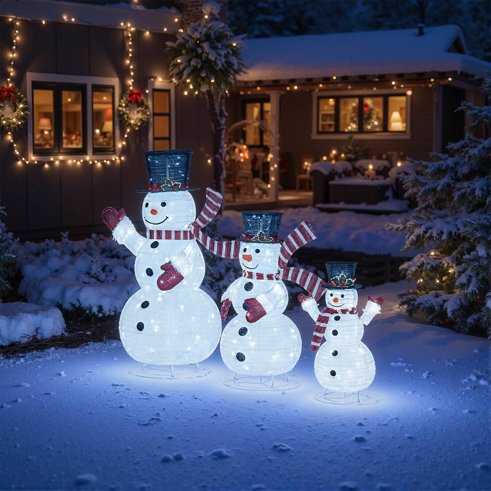 Alt View 5. Costway - Costway 3PCS Pre-Lit 3D Snowman Set with 270 LED Lights for Home Lawn Yard Garden Plug in - Multicolor.