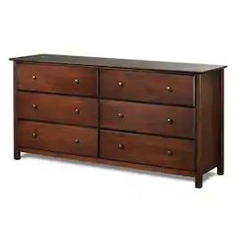 Hivvago - Farmhouse Solid Pine Wood 6 Drawer Dresser - Brown