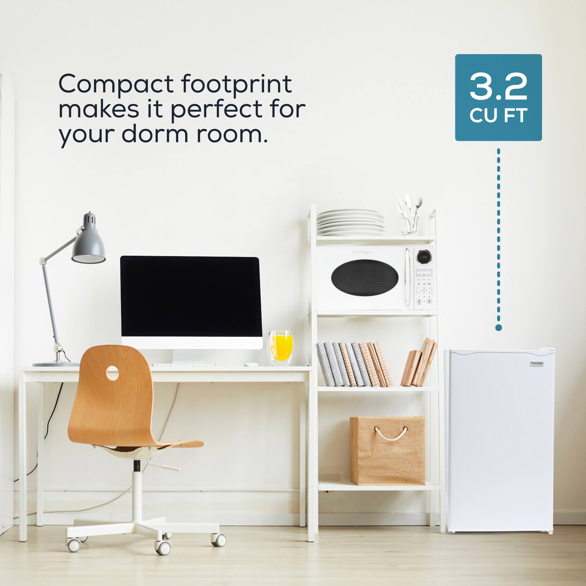 Compact footprint makes it perfect for your dorm room. 3.2 CU FT