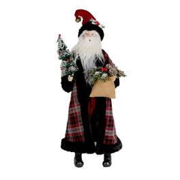 BreeBe - Plaid Santa with Frosted Pine Accents 26.5"H - Red, Black