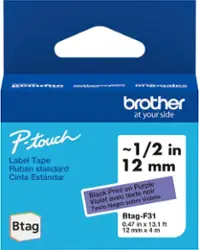 Brother - P-touch Btag BTAGF31 Black on Purple Label Tape, 1/2" x 13.1' (12mm x 4m) - Front_Zoom