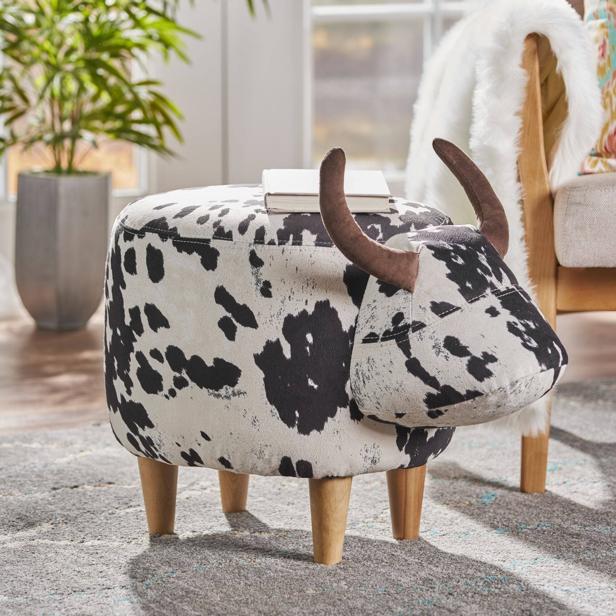 Alt View 1. Boyel Living - Modern Accent Stool Home Decor Black and White Cow-Shaped Ottoman for Living Room. Bedroom. Porch - Black and White.