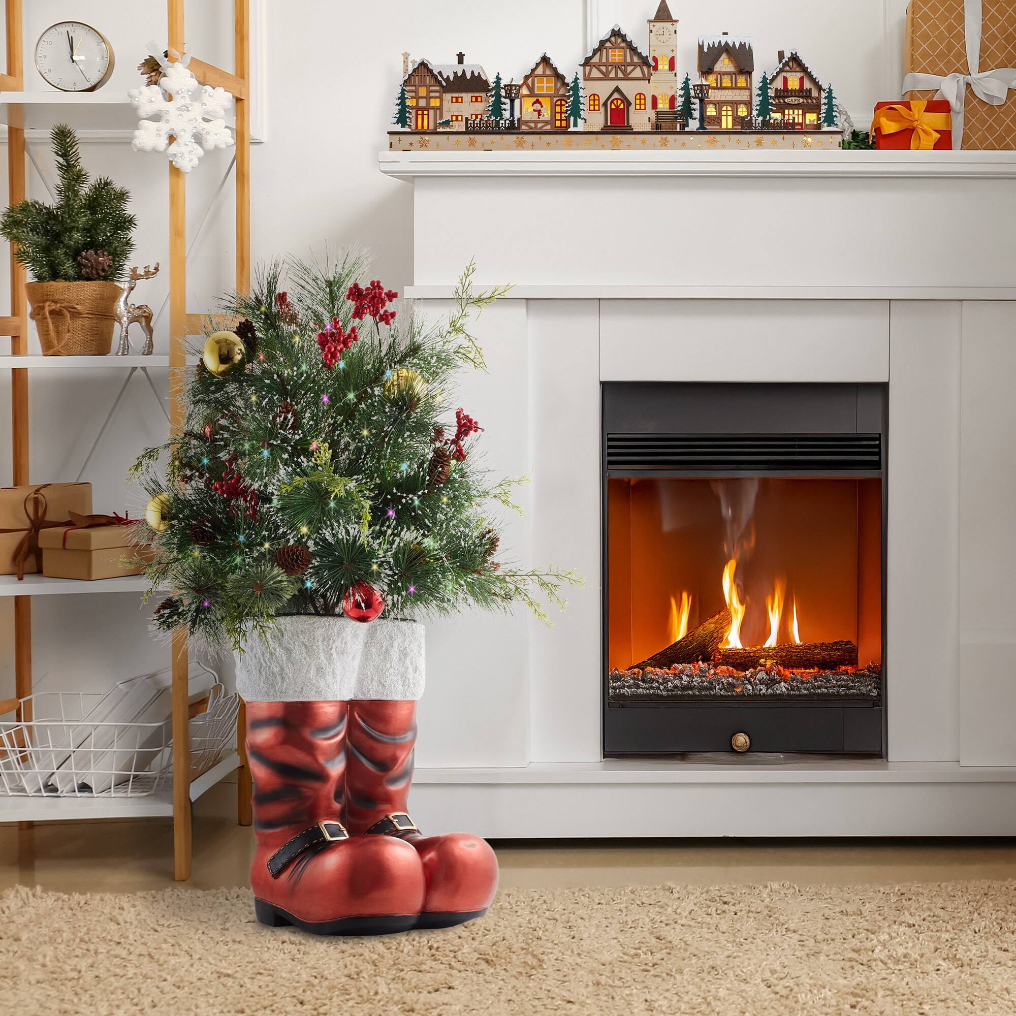 Alt View 4. Casafield - Santa Boots Decoration 40" Pre-Lit Holiday Christmas Decor - Red.