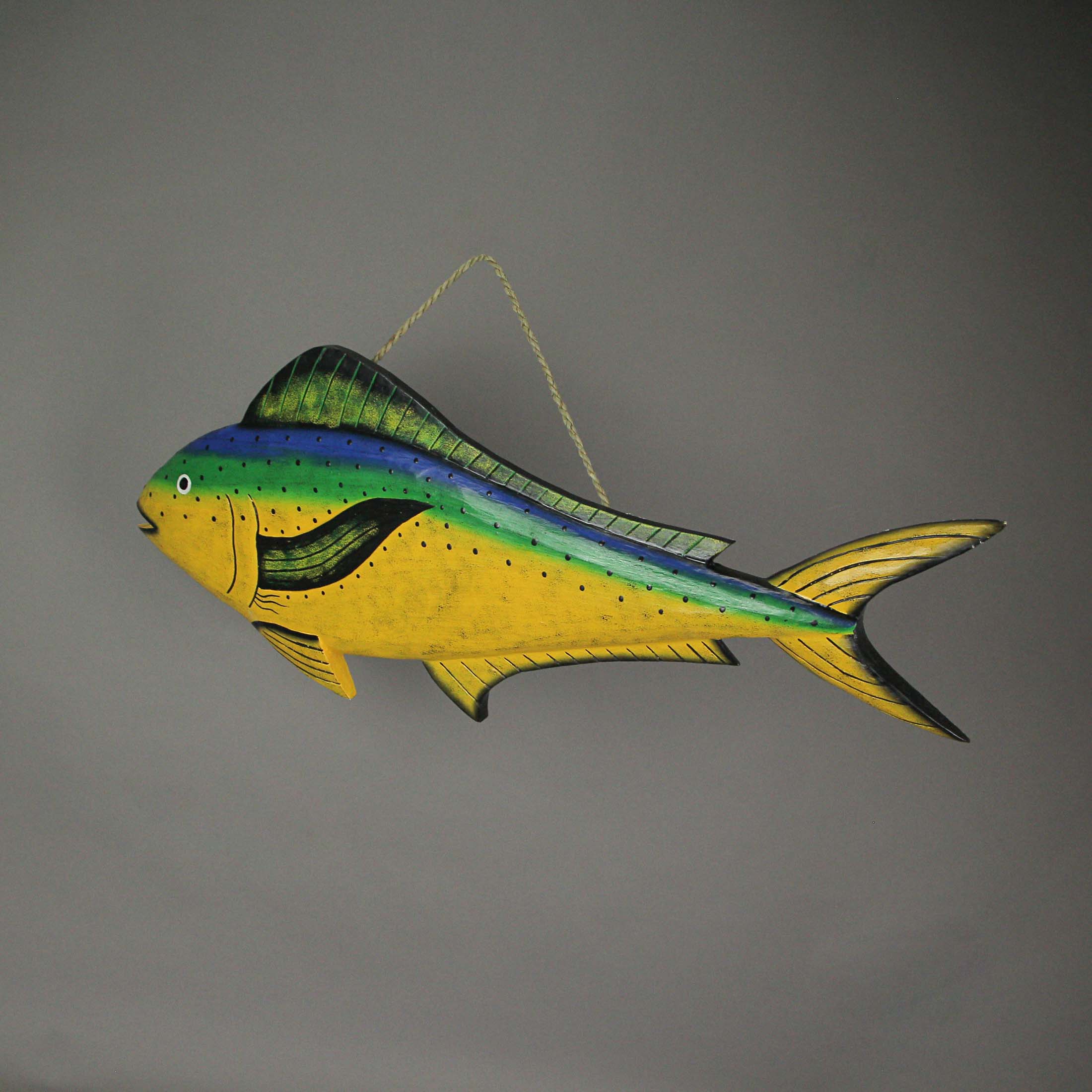 Alt View 1. J.D. Yeatts - 32 Inch Hand-Carved Wooden Mahi Mahi Sculpture Wall Hanging Dolphin Fish Art - Multicolored.