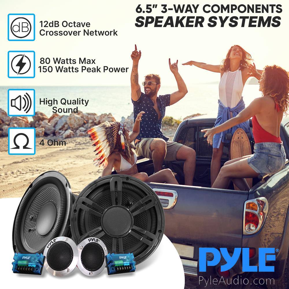 6.5" 3-WAY COMPONENTS SPEAKER SYSTEMS

- 12dB Octave Crossover Network
- 80 Watts Max 150 Watts Peak Power
- High Quality Sound
- 4 Ohm

PYLE
PyleAudio.com