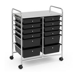 Sugift - 12 Drawers Rolling Cart Storage Scrapbook Paper Organizer Bins - Black