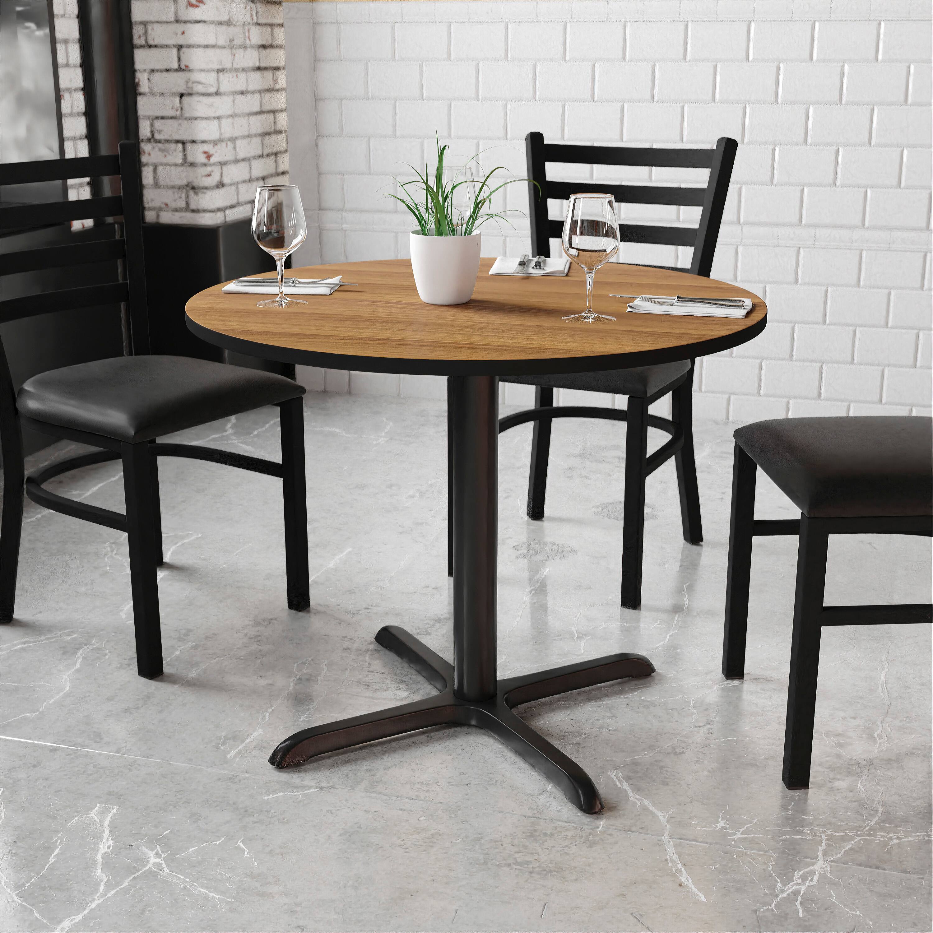Angle. Flash Furniture - Graniss 36'' Round Walnut Laminate Table Top with 30'' x 30'' Table Height Base - Brown.
