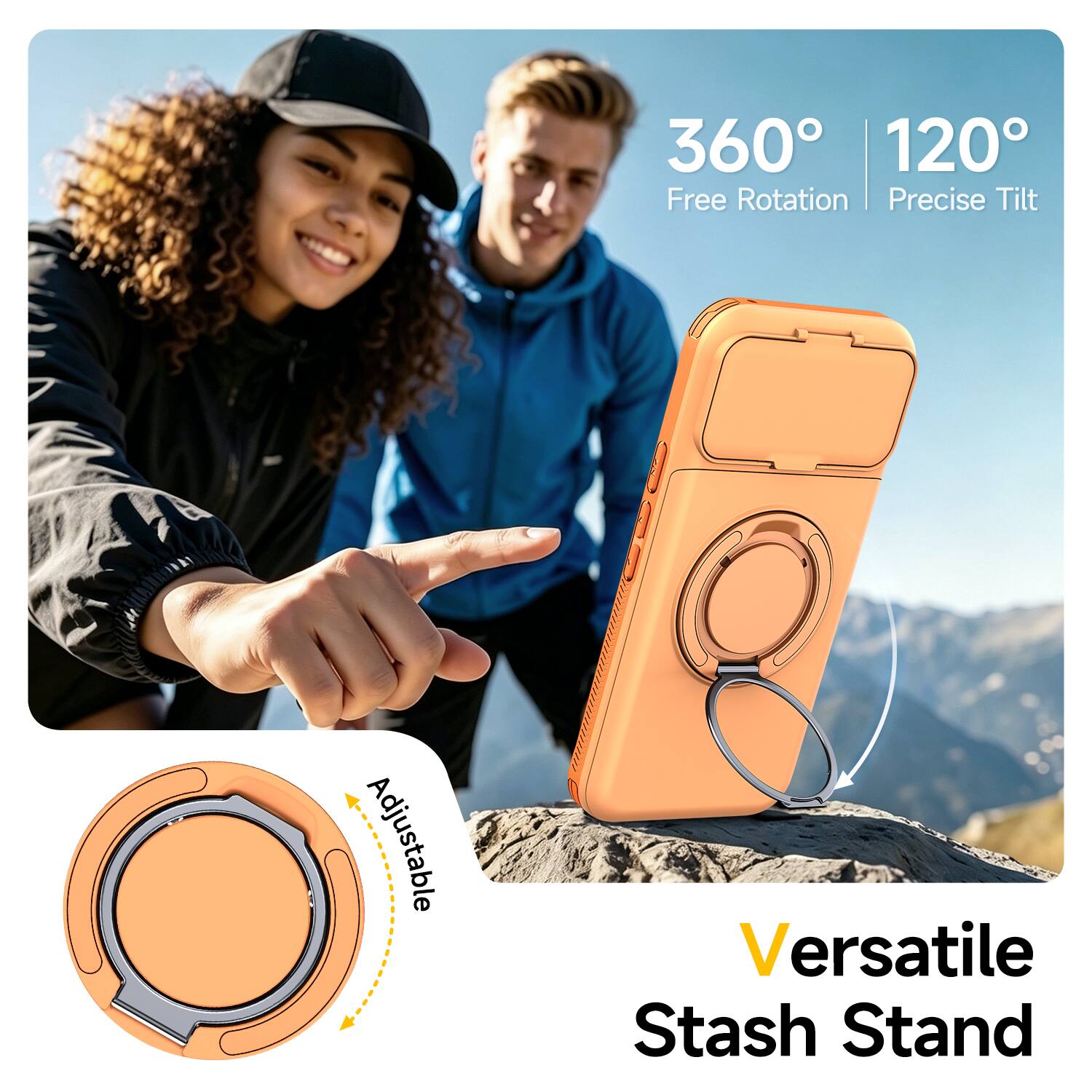360° Free Rotation  
120° Precise Tilt  
Adjustable  
Versatile Stash Stand