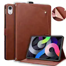 Front. Dteck - Case For Apple iPad mini (A17 Pro) 2024/iPad mini 6th Business Premiun Leather Folio Adjustable Stand Card Slots Cover - Brown.