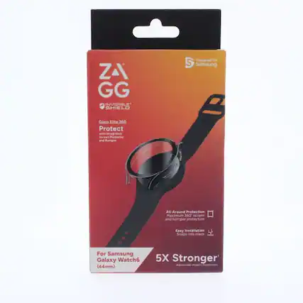 ZAX GG INVISIBLE SHIELD
Designed for Samsung
Glass Elite 360 Protect with integrated Screen Protector and Bumper
All-Around Protection
Maximum 360° screen and bumper protection
Easy Installation Snaps into place
For Samsung Galaxy Watch6 (44mm)
5X Stronger Advanced impact Protection