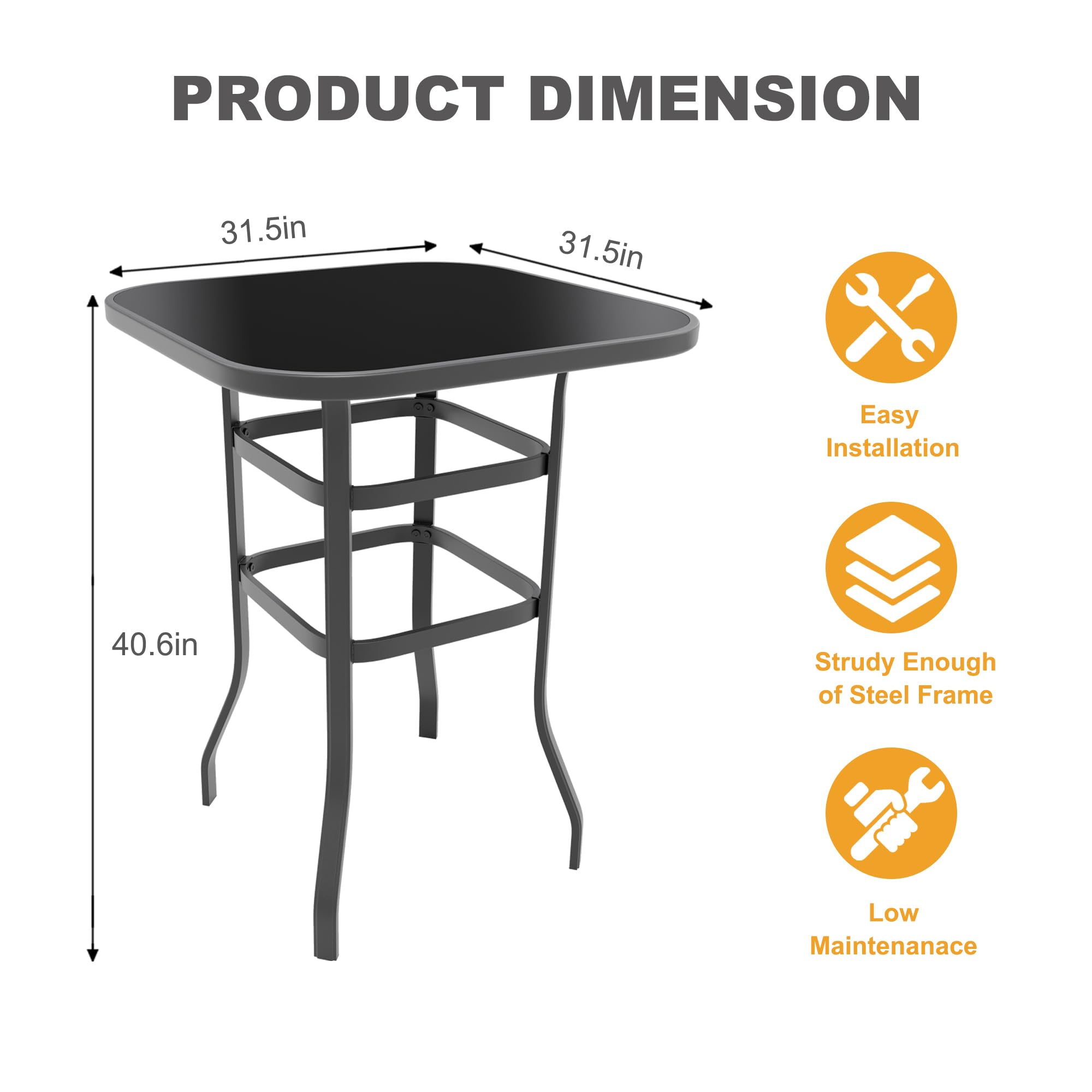 PRODUCT DIMENSION  
31.5in x 31.5in  
Easy Installation  
40.6in  
Sturdy Enough of Steel Frame  
Low Maintenance