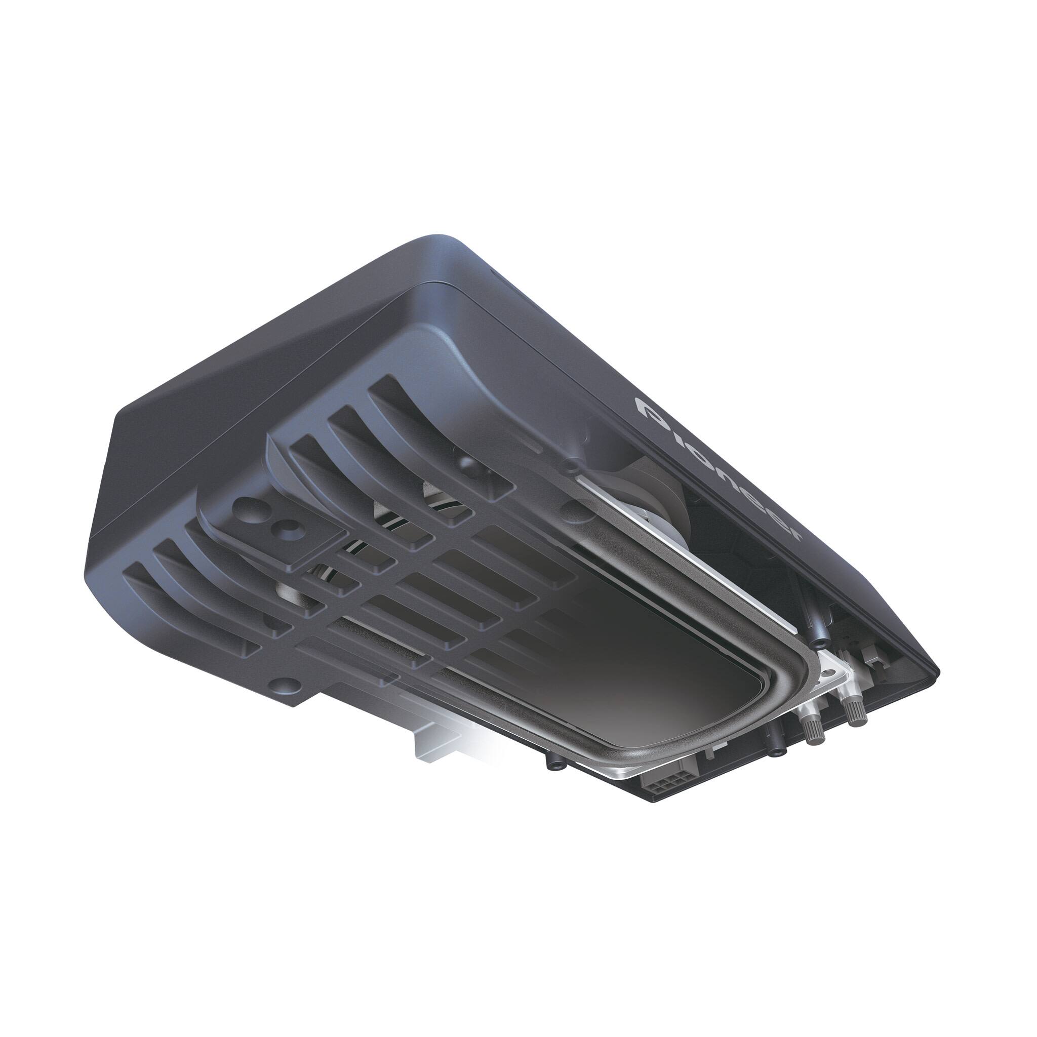 Angle. Pioneer - Compact Amplified Subwoofer, 160W Max Built-In Amp, Fits Passenger Footwell & Tight Spaces, Ultra-Low Current Draw - Black.